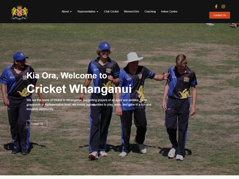 The Cricket Whanganui website, designed and built by KY Web