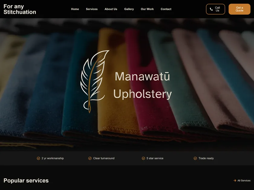 Manawatu Upholstery website, built by KY Web
