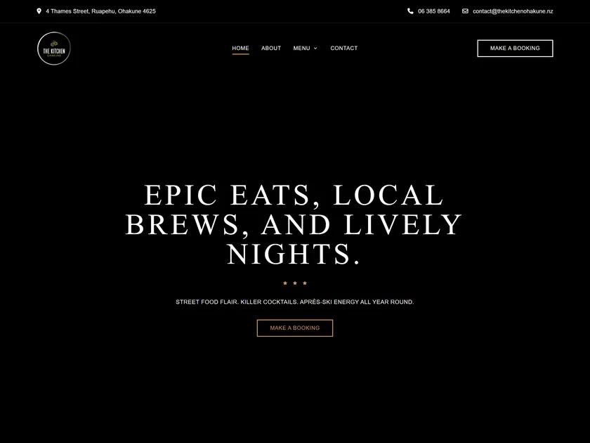 The Kitchen Ohakune website, built by KY Web